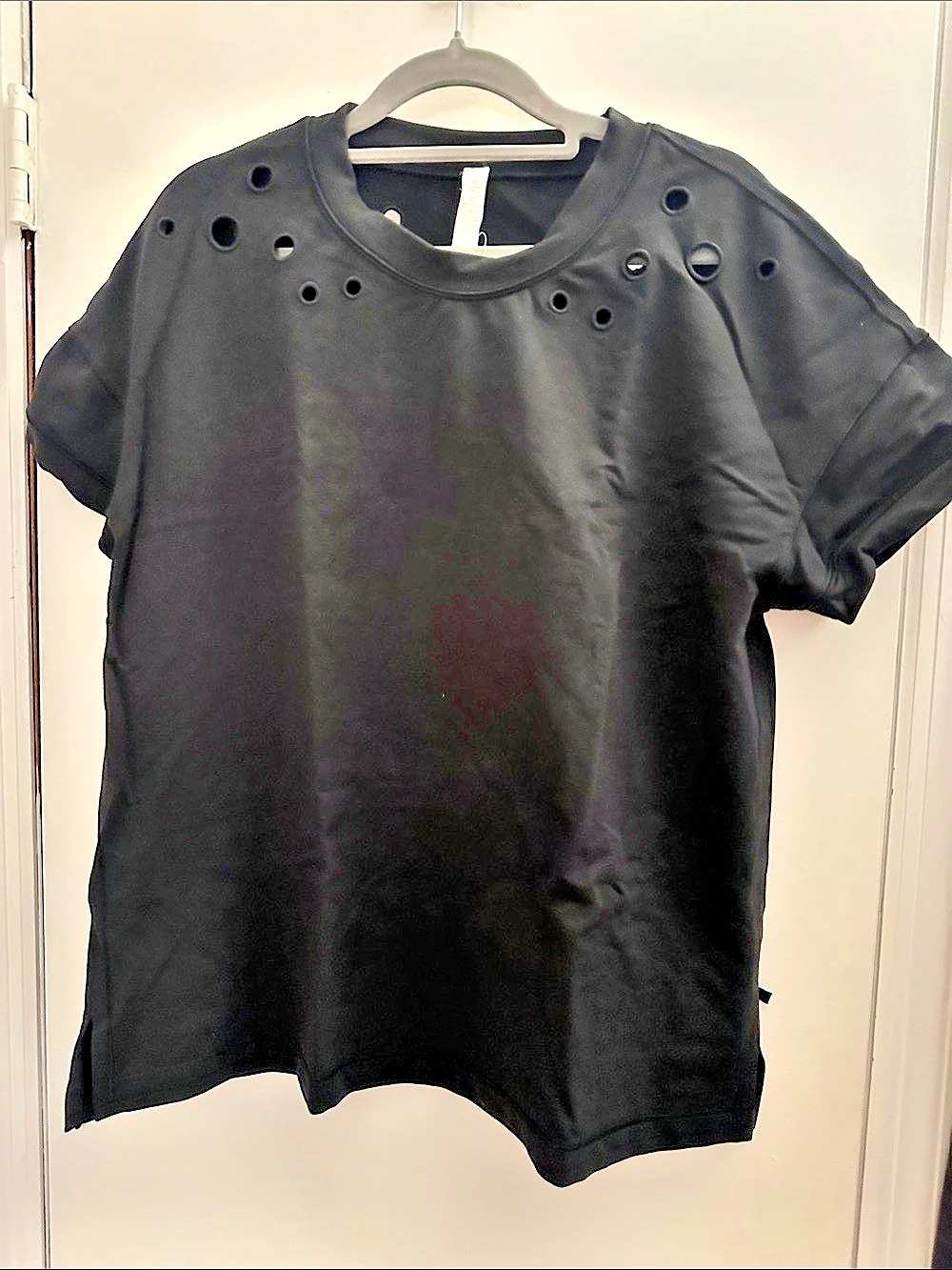 Lululemon Space Tee (Eyelet) Black Cutout Short Sleeve Top Size 10
